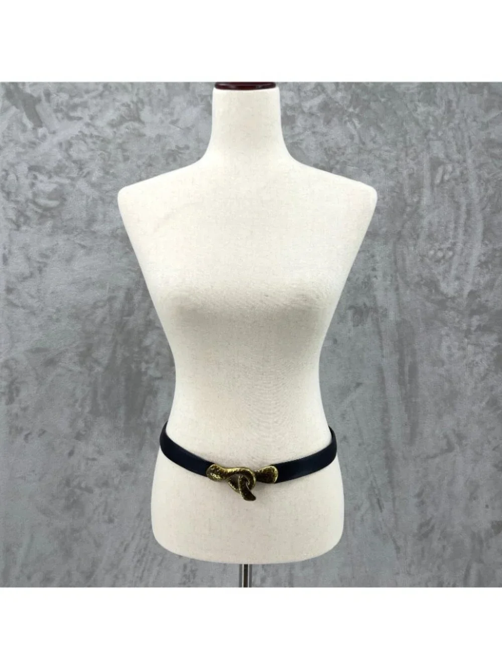 Vintage Chicos Women's M/L Black Leather Adjustable Hammered Brass Buckle Belt